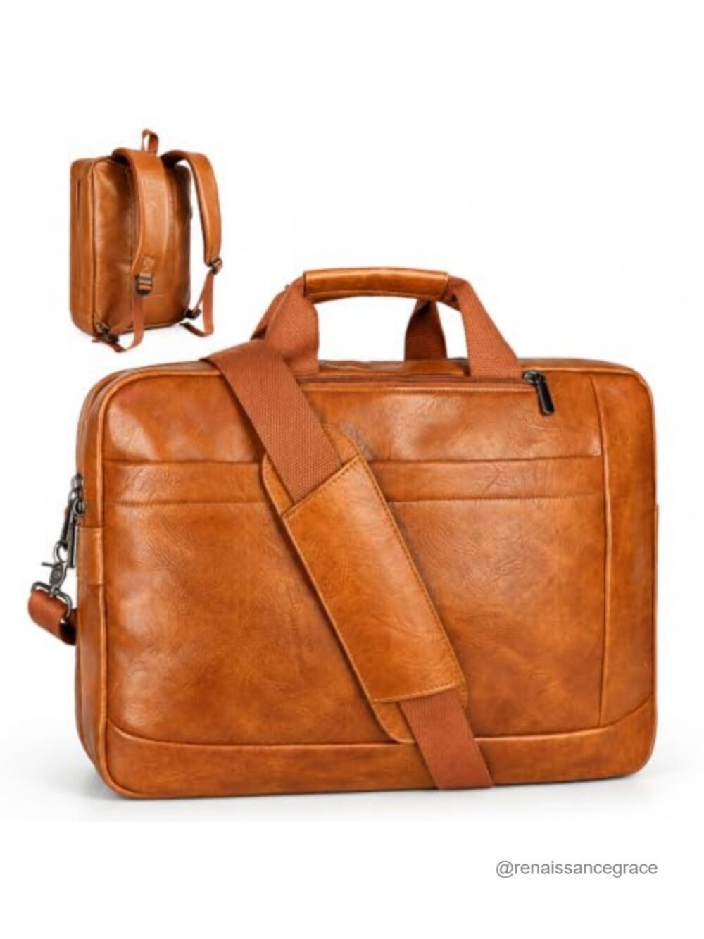 Faux Leather Laptop Messenger Bag for Men 17.3 inch Convertible Backpack